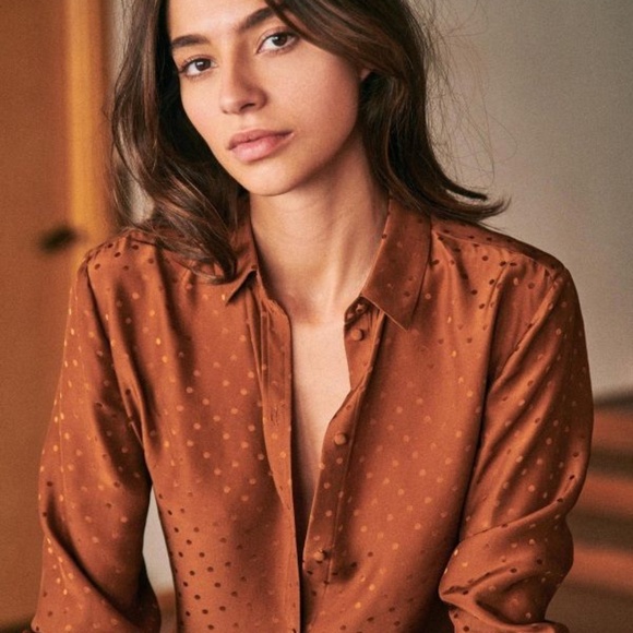 Sezane Chemise Florence Stunning Caramel Silk Shirt Sz 36/S NWT - Picture 1 of 5